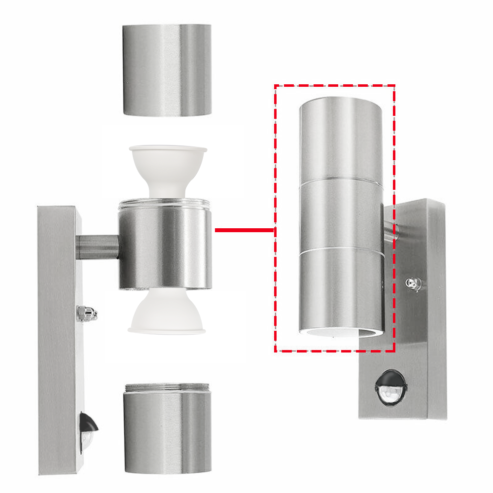 LED Up&Down Wall Light Stainless Steel GU10 PIR Sensor Outdoor Security ...