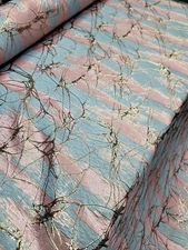 PINK BLUE Brocade Upholstery Drapery Fabric  Sold By The Yard Metallic Rose Gold