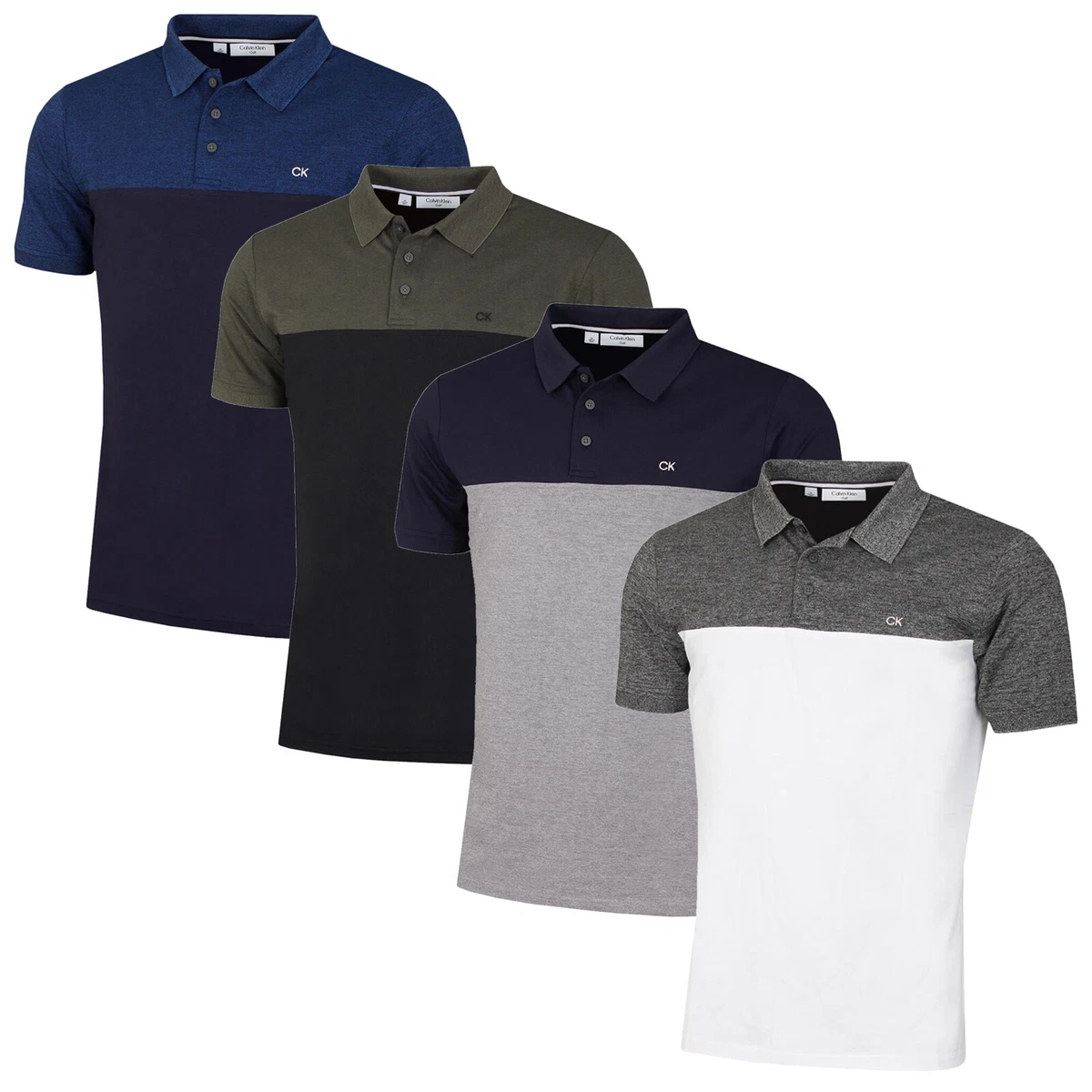 2024 Calvin Klein Mens Colour Block Polo Shirt Stretch CK Golf Short Sleeve