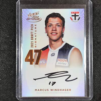 2022 Select AFL Optimum MARCUS WINDHAGER Draft Pick Signature Copper 77/170