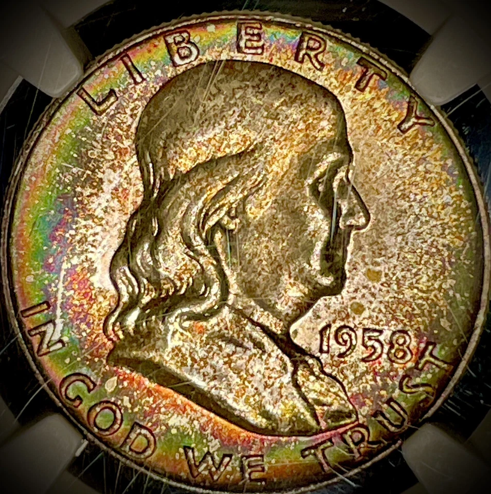1958-D Franklin Half Dollar MS66+ FBL NGC with Rainbow Toning - Image 2 of 4