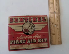 Vintage Sentinel Junior Ace First Aid Kit Tin  Airplane Graphics WWII