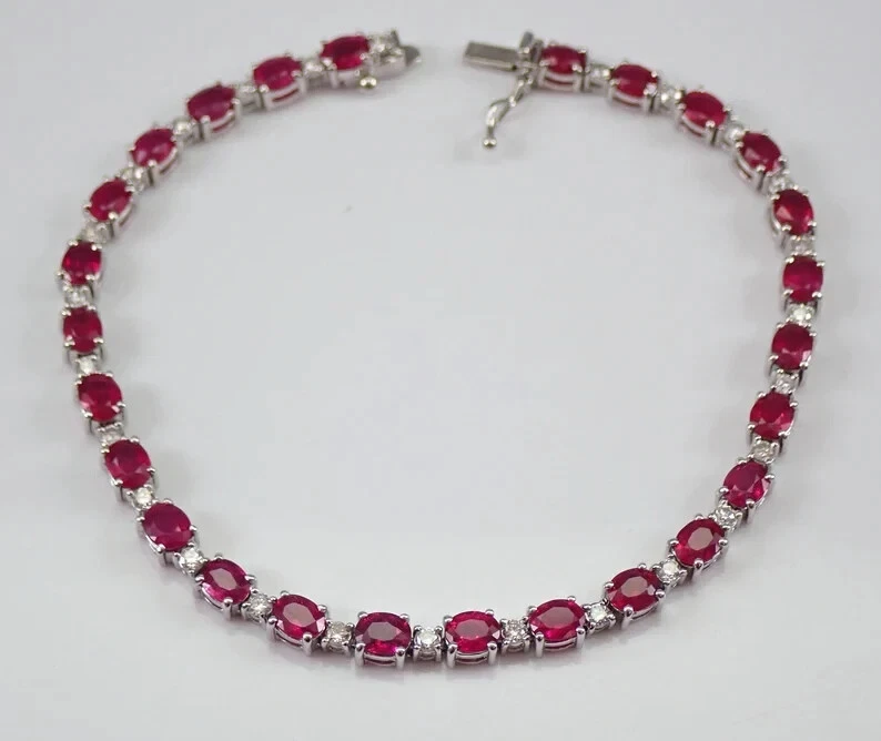 8Ct Oval Cut Lab-Created Women's Red Ruby Tennis Bracelet 925 Sterling Silver - Image 4 of 4