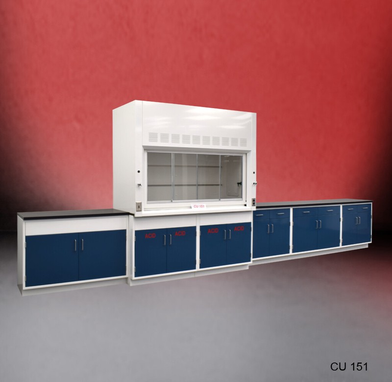 Fisher American 6' Fume Hood w/ ACID Storage 14' Laboratory Cabinets / E1-753
