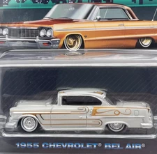 GREENLIGHT LOWRIDERS 1:64 1955 CHEVY BEL AIR LIGHT GRAY & GOLD OUT OF PRODUCTION