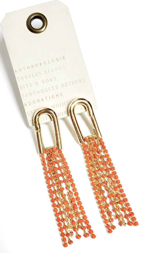 Anthropologie Crystal Beaded Chandelier Earring Red Rouge 14k Gold Plated NWT - Image 4 of 4