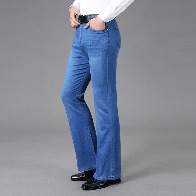 Men Vintage Flared Leg Jeans 60s Bell Bottom Stretch Denim