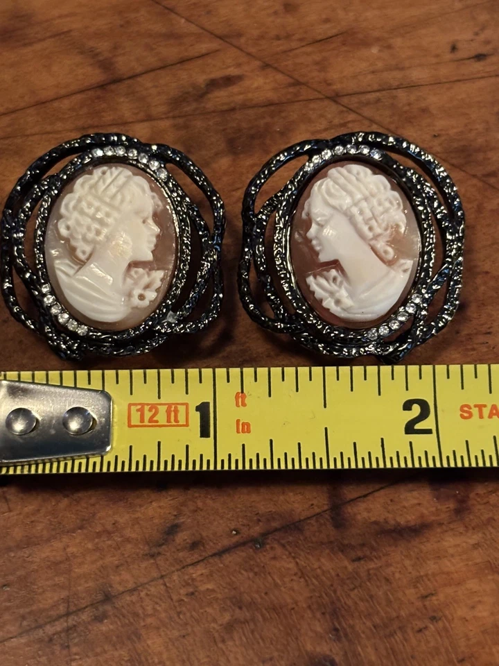 AMEDEO NYC CZ FRAMED CAMEO Black Tone Hand carved - Image 2 of 4