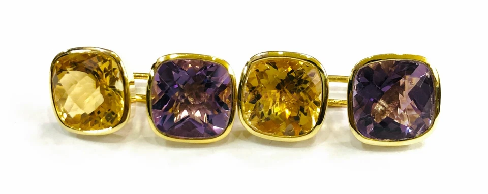 Gemelos de plata de ley 925 chapados en oro citrino natural y amatista #2063 Foto 2 de 4