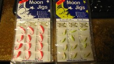 K & E "moon" jigs, NOS, NIP, 24 ct, size 4 & 8, 2 colors, free shipping