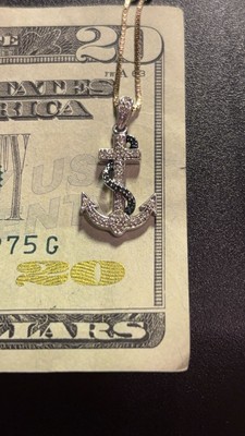 Silver anchor pendant With Natural White And Blue Diamonds - Mint Condition