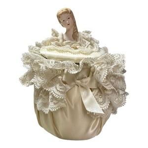 Beautiful Vintage Silk Handmade Doll Vanity Lidded Storage Container