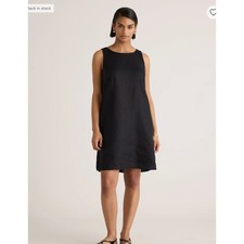 Quince Black 100% European Flax Linen Sleeveless Shift Dress with Pockets Size S