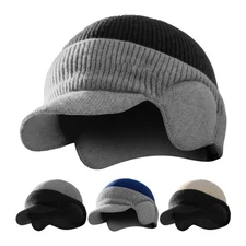 Ear Flaps Cap Knit Brim Ski Hat Winter Warm Stretch Beanie Outdoor Men Women Hat