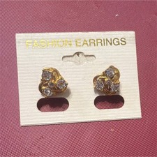 Fashion Jewelry Gold Tone Stud Earrings with Clear Round Stones Butterfly