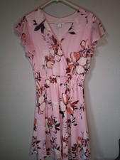 Nine West Pink Floral Spring Midi Dress • Women’s Size 8 V‑Neck • A‑Line Summer