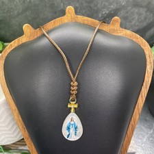 12-25 Waxed Cord Necklace 1.25 Virgin Mary Pendant New Free Ship B6966