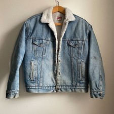 Levi's Sherpa Trucker Jean Jacket Blue Denim Large Made in USA Vintage