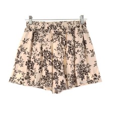 Cider Black Ivory Floral Pleated Dress Shorts Womens M Medium Pull On