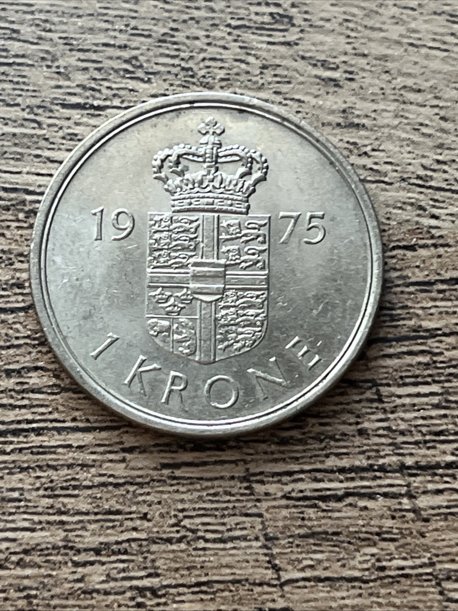 1975 Denmark Danmark 1 One Krone Almost Uncirculated AU Actual