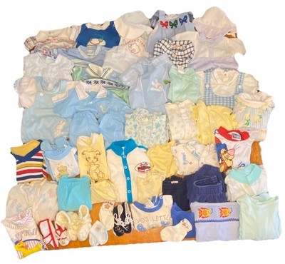 Huge Vintage Baby Boy Lot NB-2T Carters Health-Tex Royal Heir Romper Sleep Sack