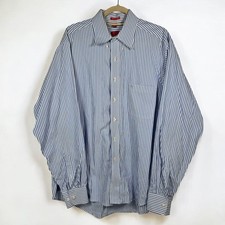 IZOD Button Down Shirt Men XL Blue Striped 2-Ply Pinpoint Cotton Long Sleeve