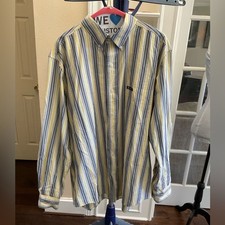 Chaps long sleeved Dress Shirt Striped Yellow Blue XL