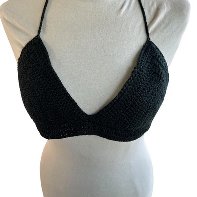 Tobi Crochet Bralette Top Halter Black Festival Summer Beach Boho Large NWT