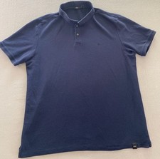 DKNY Polo Shirt Mens Extra Large Navy Blue Collar Short Sleeve Button Slit Logo