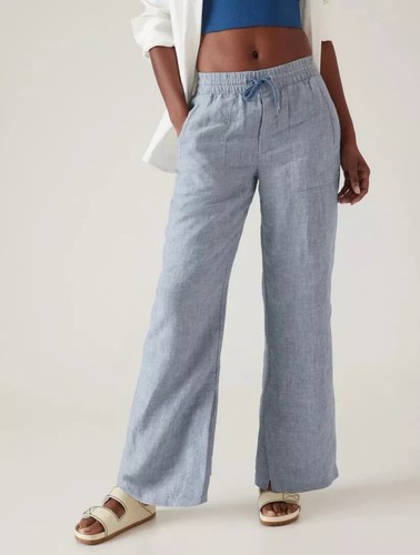Athleta Cabo Leinenhose weites Bein Chambray natur leichte Hose blau Größe 8 - Bild 1 von 11