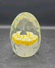 Vintage Murano Glass Paperweight Yellow Design Egg Shape