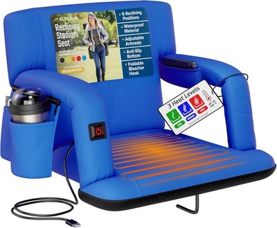 Alpcour Heated Reclining Stadium Seat for Bleachers   Padded Chair w/ Armrest-OB