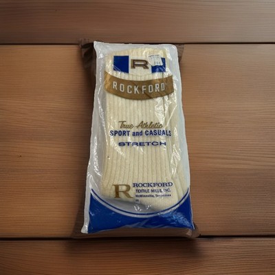 VTG Rockford Crew Socks Ivory Off White 10-13 80's Acrylic Blend Sport Stretch.