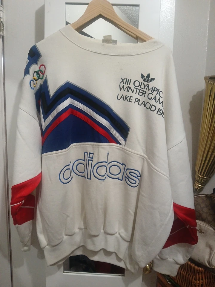 Sudadera De Colección Años 80 Adidas Lake Placid EE. UU. Esquí Olímpico Salto Cuello Redondo L Foto 2 de 4