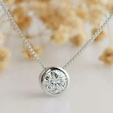 Round Cut 2 Ct Diamond Bezel Set Pendant 14k White Gold Finish Solitaire Locket