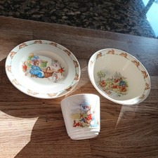Royal Doulton Bunnykins signiert Barbara Vernon 3tlg Set - Tasse/Schale/Teller 1936 Ursprung