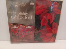Holiday Time RED POINSETTIA Floral Tablecloth Size 60"x84 100 Cotton NEW