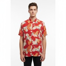 AllSaints Tsuru Bird Short Sleeve Slim Fit Button-Down Shirt - Small