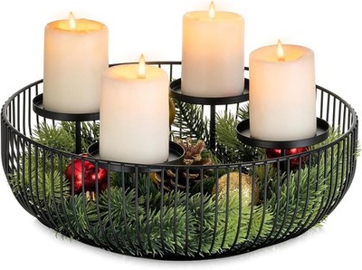 Adventskranz Metall Schwarz Ø 28cm Moderner Kerzenhalter für 4 Stumpenkerzen