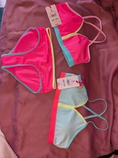 Justice Girls 3 Piece Bikini with Cross Back Straps Pink Punch Size Large NWT