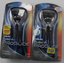 GILLETTE FUSION PROGLIDE CARTRIDGE REFILL RAZOR, 2 HANDLES, 4 CARTRIDGES GENUINE