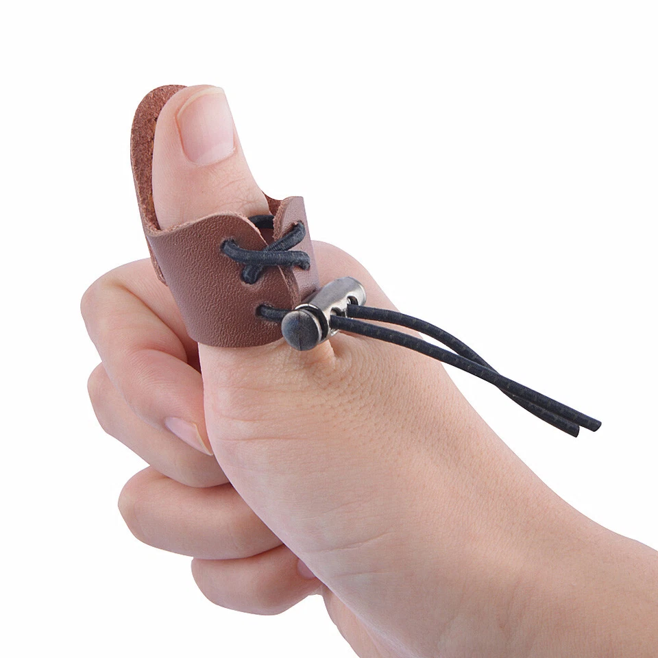 2pcs Archery Finger Guard Cow Leather Thumb Ring Protector Gear Bow Hunting - Image 3 of 4