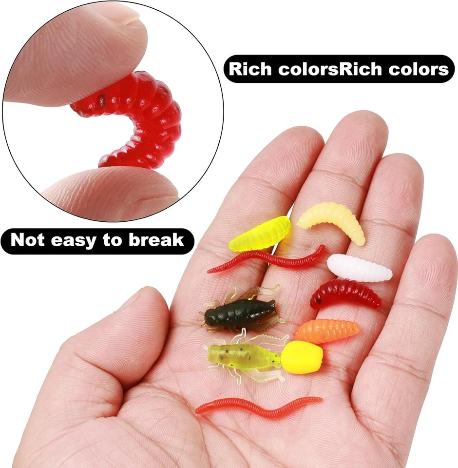 250 Stück Künstlicher Wurm Angelköder Set Bienenmaden Gummiköder Forellenköder - Bild 3 von 4