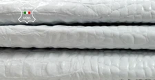 WHITE SHINY ALLIGATOR CROCODILE PRINT ON Lamb Leather 2 skins 10sqf 0.8mm #C4032