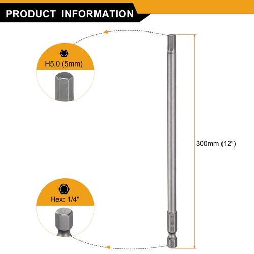 H5.0 Hex Head Drill Bit Wrench 5mm Flat Tip 1/4" Shank 300mm Long Magnetic - Picture 2 of 7