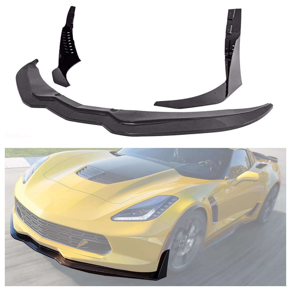 Carbon Color Front Lip Splitter & Winglets For 2014-2019 Corvette C7 Z06 Stage 3