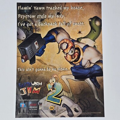 Earthworm Jim 2 Nintendo SNES Sega Genesis PC Flamin Print Ad/Poster Promo Art