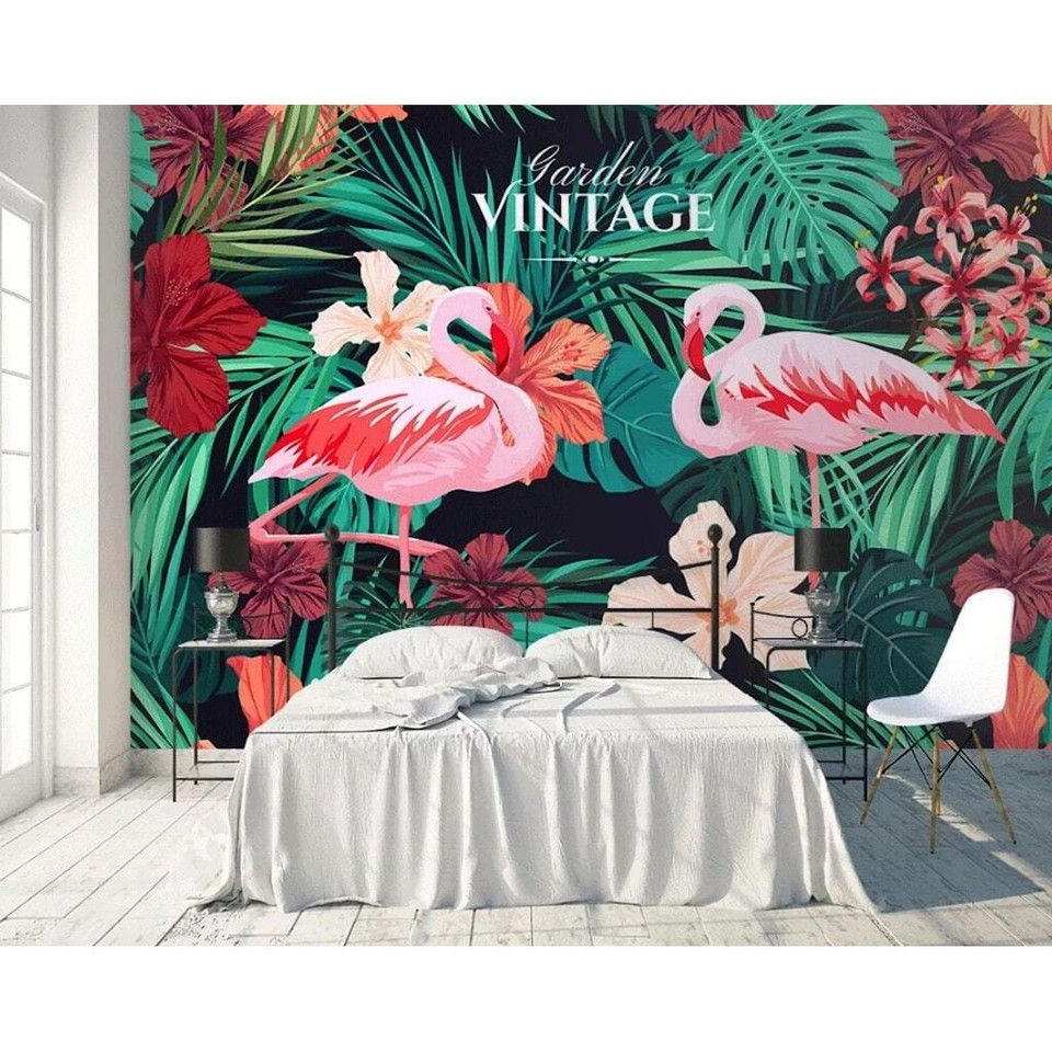 Flamingo Tropical Leaf Mirabilis Wallpaper Pink H35" x W55" eBay