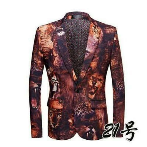 Herren chinesischer Stil Blumendruck Revers Mantel Jacke schmale Passform lässig Langarm - Bild 45 von 51