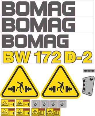Bomag BW172D-2 Aftermarket Decal Kit with controls and warnings.  